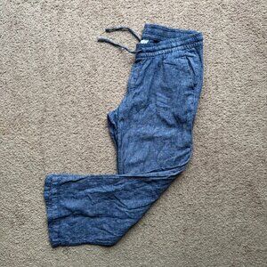 Old Navy Pants Womens Medium (32x27) Linen Blend Mid Rise Blue Pockets Straight